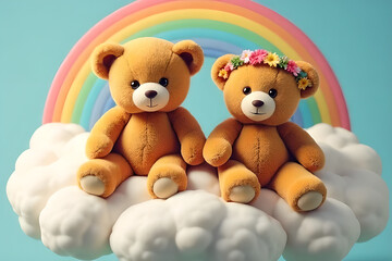 Captive 3D Teddy Bear Engraving: Eyeless & Flower Crowned Bear Float on Clouds