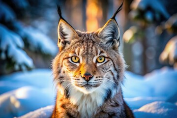 Obraz premium Lynx in Snow, Winter Wildlife Portrait, Majestic Cat, Snow Leopard, Feline, Wild Animal Photography