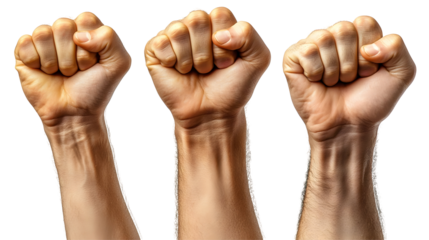 Three Fists Clenched Tightly, Isolated on White Background