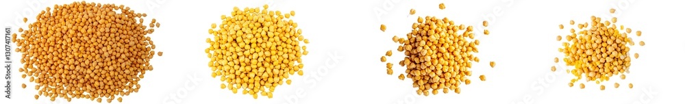 Poster a top view shows a pile of uncooked yellow lentils isolated on a white background