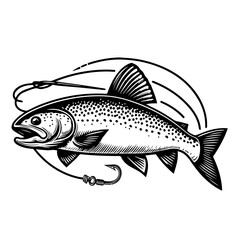 Rainbow trout fishing illustration logo silhouette in vector icon illustration . Vector Cartoon Salmon. Design element , label, sign, emblem, t-shirt. Fishing theme.