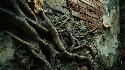Ancient Roots Entwined with Brickwork: A Testament to Time's Passage