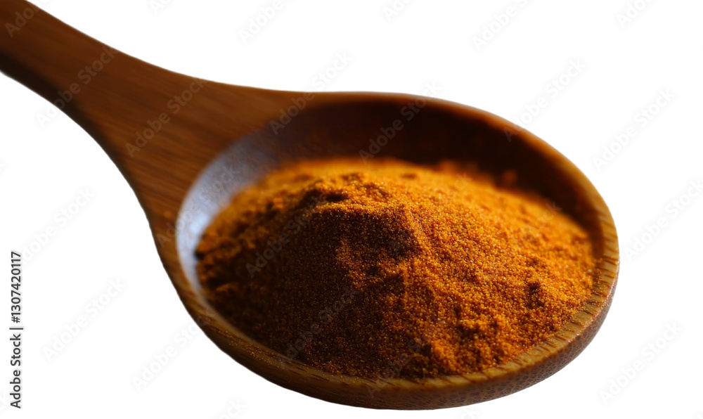 Poster a side view of dry yeast in a wooden spoon is presented on a simple white background