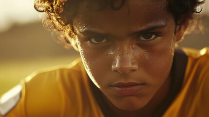 Intense portrait of a young soccer player.