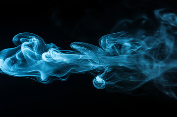 Fototapeta premium Blue smoke on a black background, simple and minimalistic, close-up, high-resolution, professional photograph, high-quality render