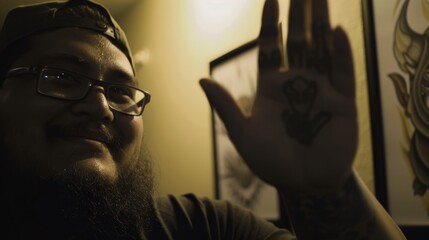 Joyful Tattoo Artist Celebrating Completion of First Tattoo with Client