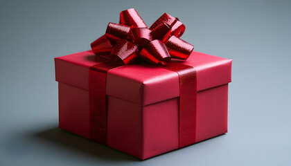 Obraz premium Red Gift Box with Shiny Bow and Ribbon