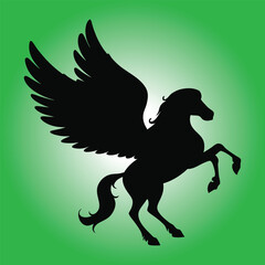 Obraz premium Winged horse vector silhouette flying Pegasus icon 