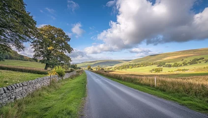 Selbstklebende Fototapeten Country Road Through Autumnal Valley © ayn