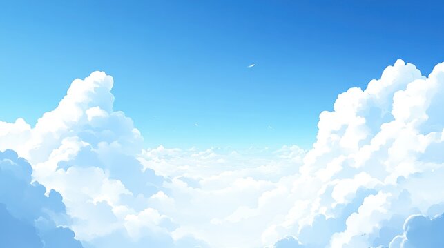 Airplane view, fluffy clouds, blue sky, sunny day, background design