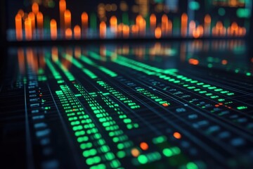 Abstract visualization of glowing data arrays and blurred spectral displays Modern technology concept of information and computing power