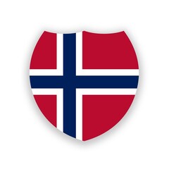Obraz premium Norwegian national flag in the shape of a shield isolated on white. Illustration. Flag of Norway