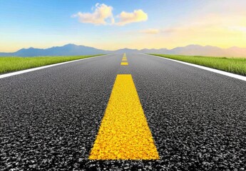 Fototapeta premium Asphalt Road Leading to Distant Mountains Under a Blue Sky