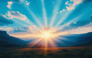 Stunning sunset over mountain valley