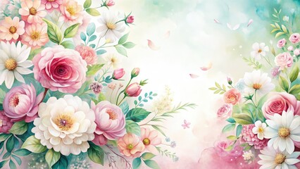 Pastel Watercolor Floral Night Photography Background, Soft Pink White Flowers, Night Bloom, Dark Background