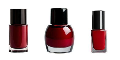 Obraz premium Realistic red nail polish bottles isolated on transparent background for beauty and cosmetic