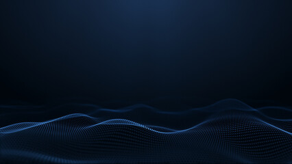 Abstract glowing digital blue wave made of particles and dots moves on a blue background, cyber, big data visualization, futuristic and technological, 3D, 4K,