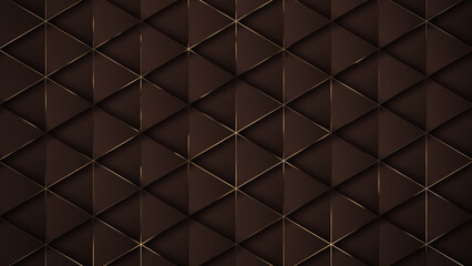 Abstract brown background with gold. chocolate background. 4k luxury geometric background with bronze metallic lines. Graphic ornament motion animation. looping triangle pattern. Simple elegant 3d BG.