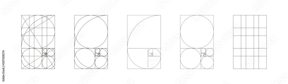 Wall mural golden ratio template minimalist set. method golden section mockups. fibonacci array, numbers forms.
