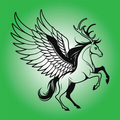Winged horse vector silhouette flying Pegasus icon 