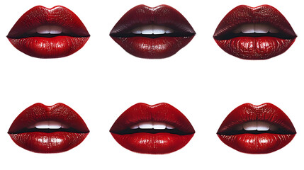 Red Lips Show Teeth Slightly Open Isolated on White Background