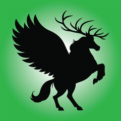 Winged horse vector silhouette flying Pegasus icon 