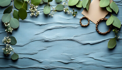Rustic Wedding Invitation Design with Eucalyptus Leaves and Gold Rings