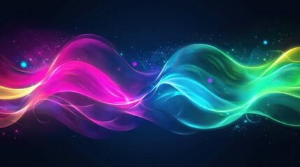 Obraz premium Colorful Glowing Waves Flowing Across A Dark Blue Background