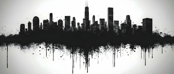 Naklejka premium Cityscape Ink Blot Skyline Art Print