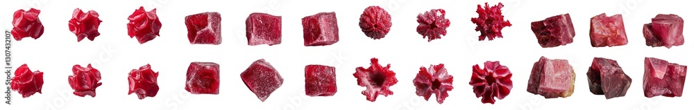 Poster in a collection, a lone cranberry is set against a white background with every detail sharp due to f