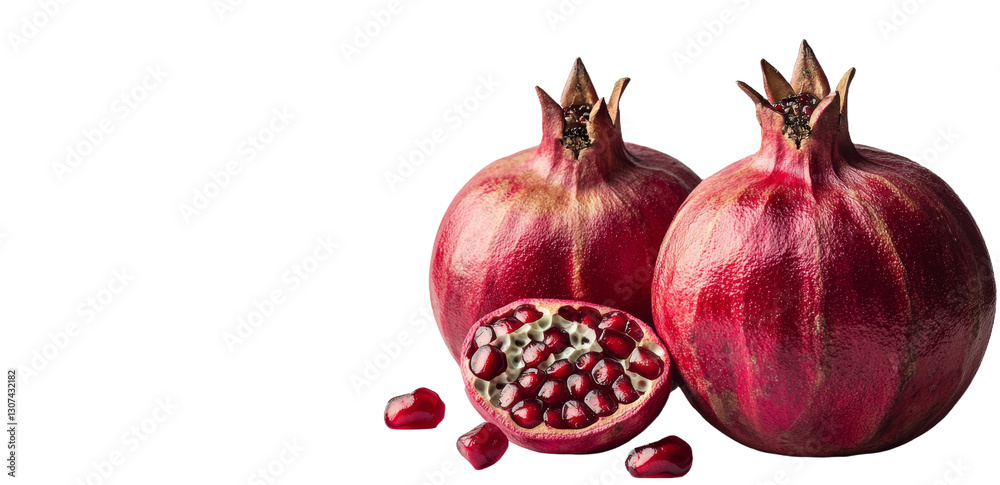 Poster the image features a fresh raw pomegranate isolated on white, included in a collection, and it comes