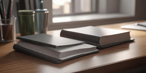 Two open soft cover books lying side by side on a desk, desk, books, workspace