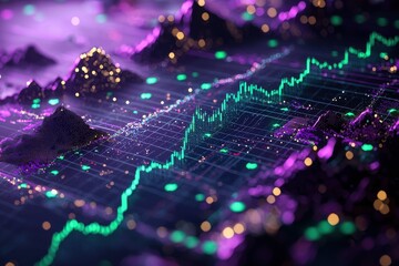 Data visualization in vibrant lights with modern abstract 3D rendering