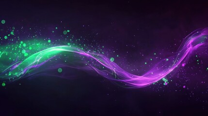 Fototapeta premium Glowing abstract wavy lines of green and purple colors