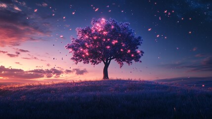 Surreal Neural Network Tree at Twilight