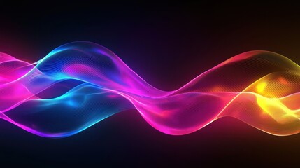 Abstract depiction showing colorful flowing waves against a black background