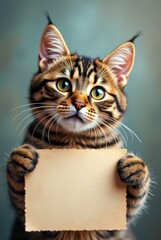 Fluffy Cat with Blank Card – Perfect for Greetings