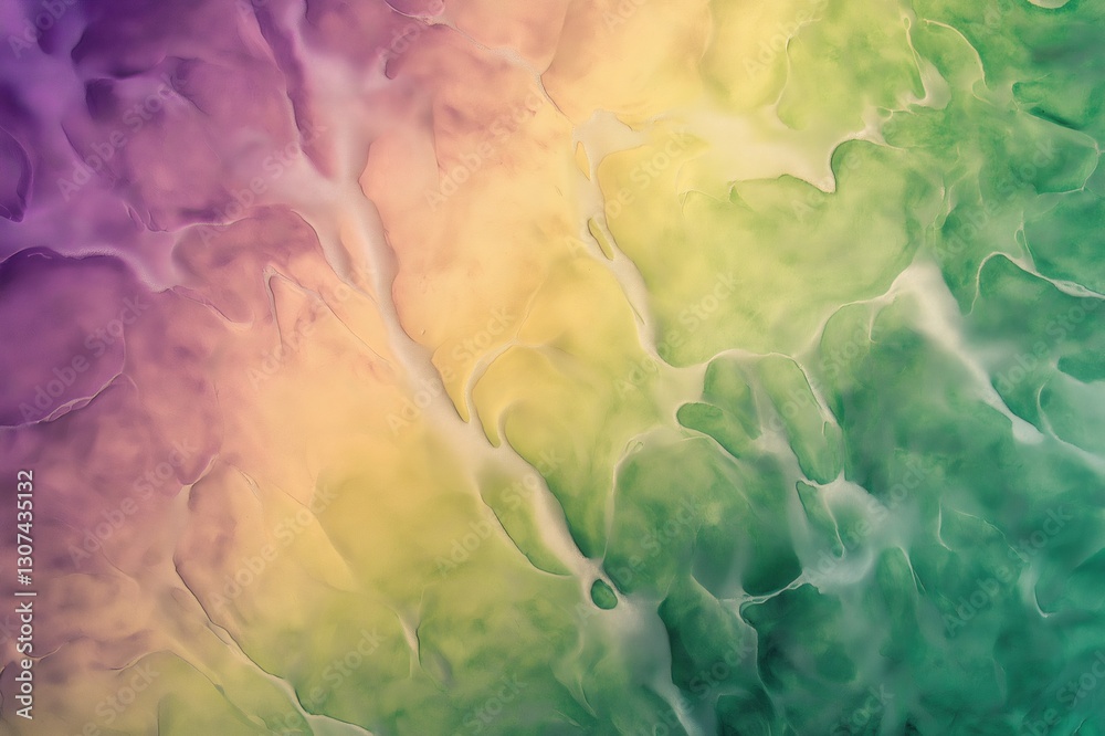 Wall mural abstract design featuring a gradient of greens and purples reminiscent of the aurora borealis, perfe