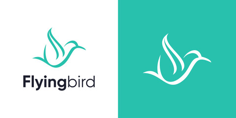 Bird logo icon design, Simple modern monoline flying bird, Hummingbird with flying style, Bird logo with line art outline style, Minimalist concept icon symbol bird vector design template inspiration.