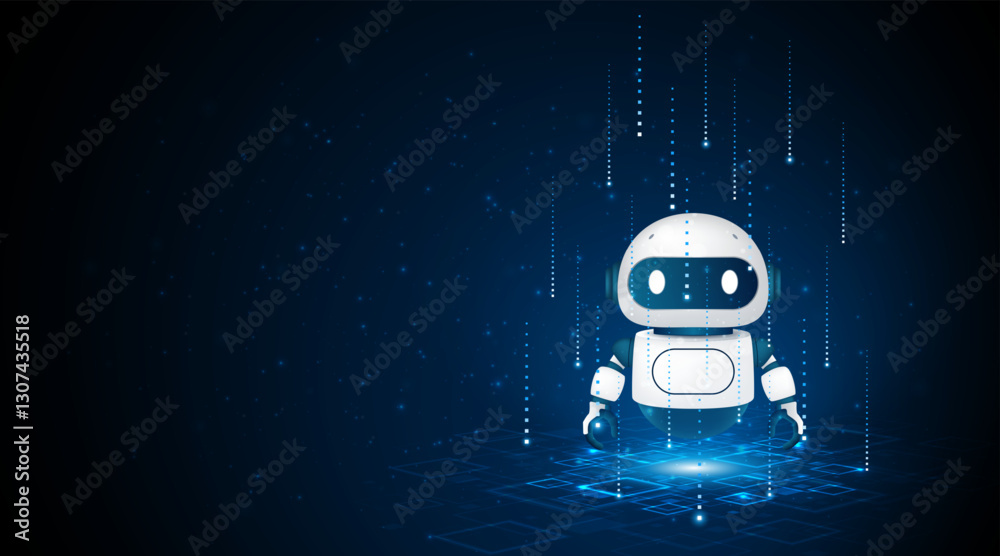 Poster Artificial intelligence robot. Modern technology. Intelligent assistant robot of the future world. Chatbot mascot on a blue background.
