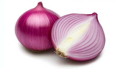 Red Onion Halved on White Background Studio Shot
