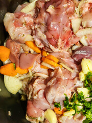 fresh rabbit meat with vegetables cooking