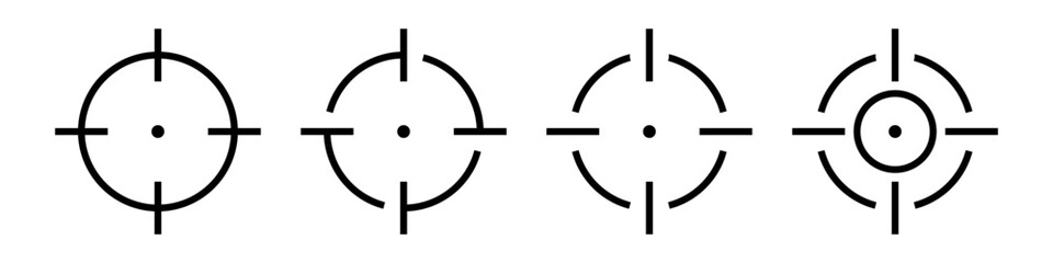 Aim icon set. Aim gun sight. Crosshair symbol. Editable line width