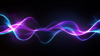 Glowing neon lines form abstract wave patterns on black background