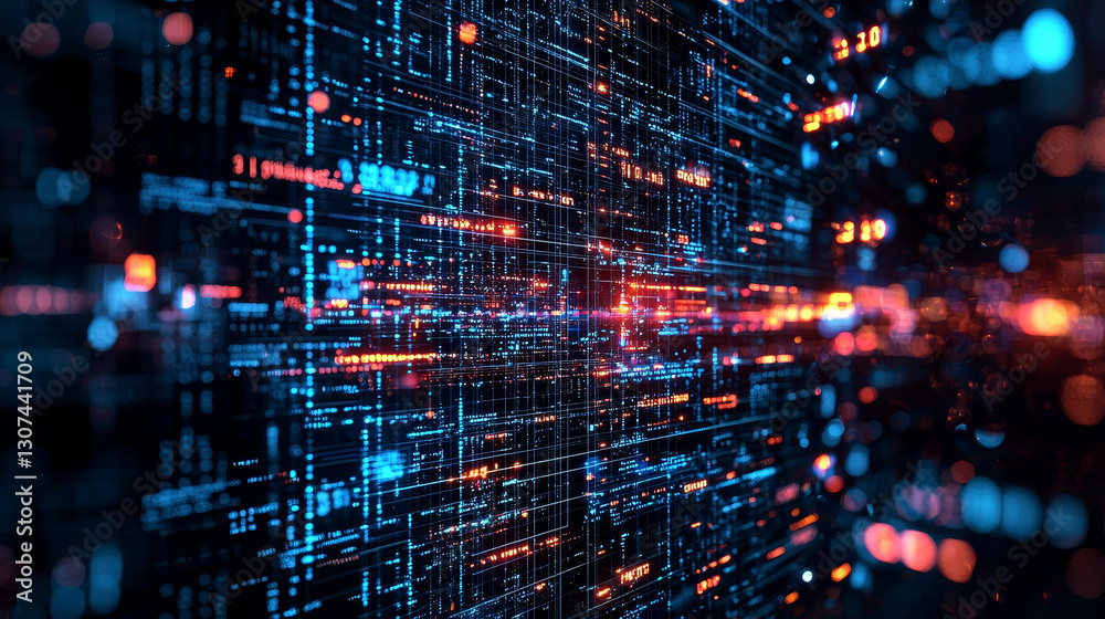Poster digital data visualization with vibrant colors and patterns