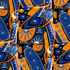 Abstract seamless pattern with watercolor drawing in doodle style. Drawing with markers.