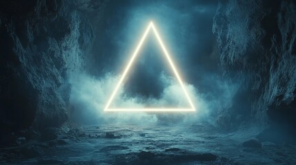 A Glowing Triangle Inside A Dark Cave Scene Depicted