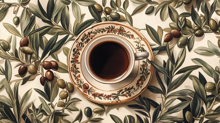 Retro Coffee Ad Hand-Painted Cup Poster