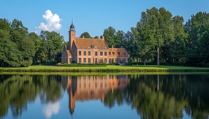 Obraz premium Estate House Reflection on Pond
