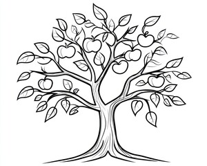 Apple Tree Drawing, Black and White